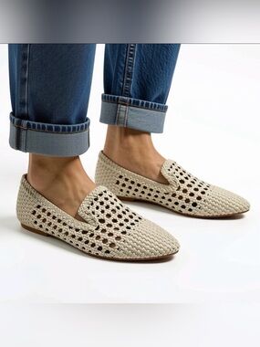 Nine West Woven Almond-Toe Slip-On Loafers in Cream